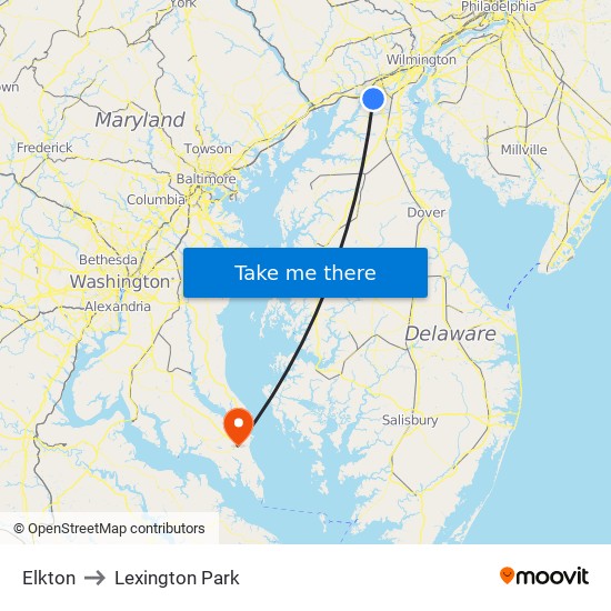 Elkton to Lexington Park map