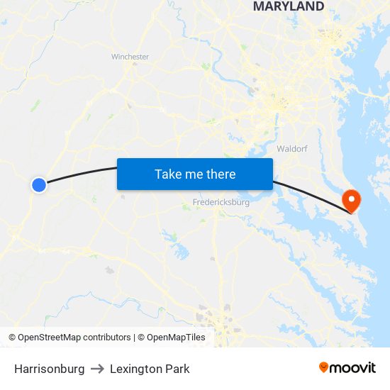 Harrisonburg to Lexington Park map