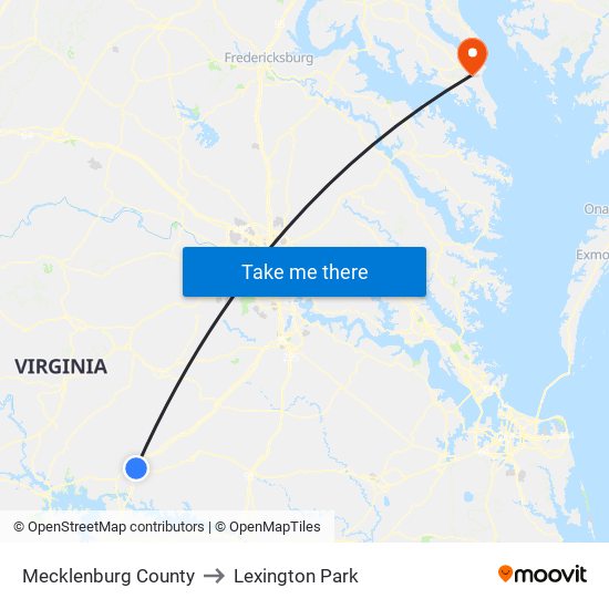 Mecklenburg County to Lexington Park map