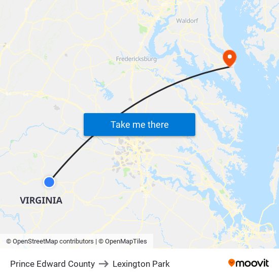 Prince Edward County to Lexington Park map