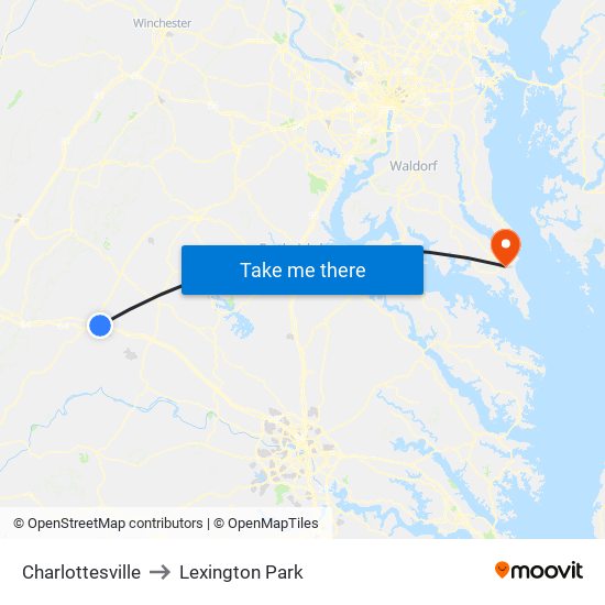 Charlottesville to Lexington Park map