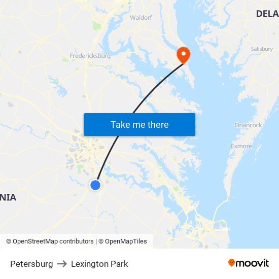 Petersburg to Lexington Park map