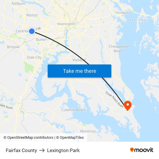 Fairfax County to Lexington Park map