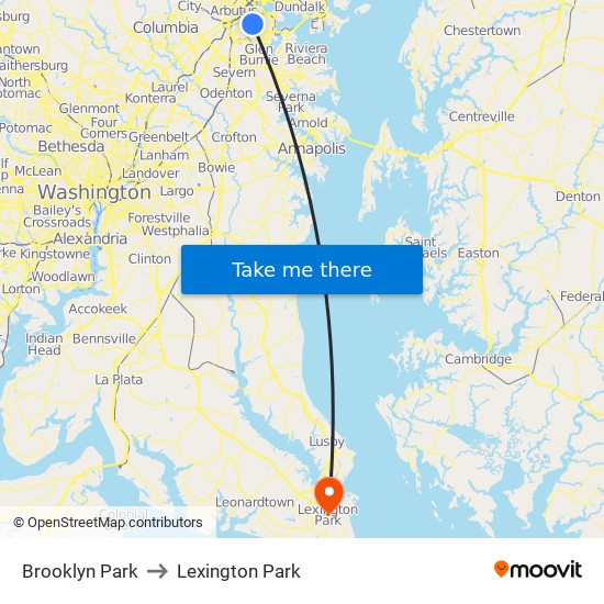 Brooklyn Park to Lexington Park map