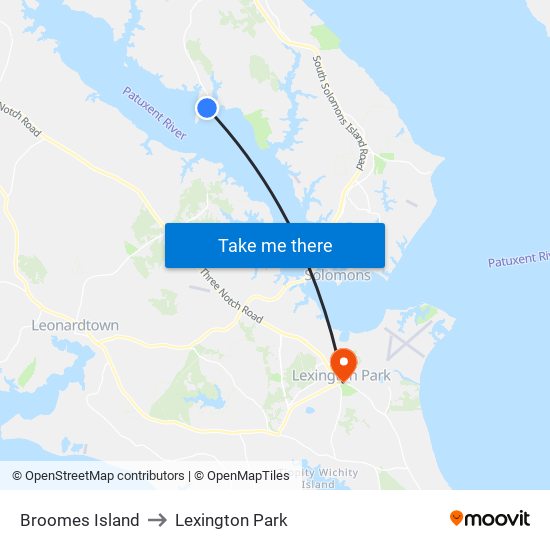 Broomes Island to Lexington Park map