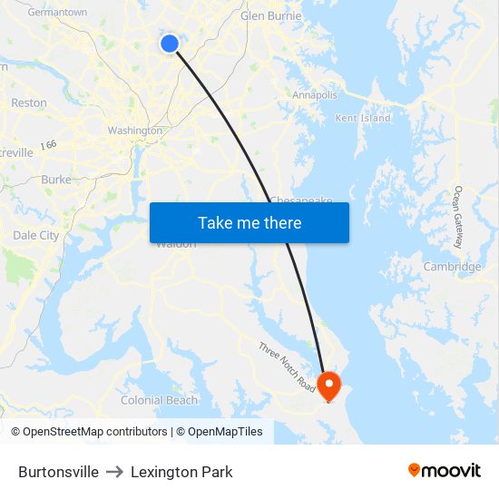 Burtonsville to Lexington Park map