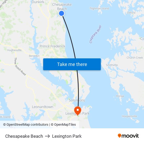 Chesapeake Beach to Lexington Park map