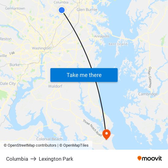 Columbia to Lexington Park map