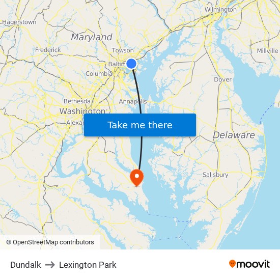 Dundalk to Lexington Park map