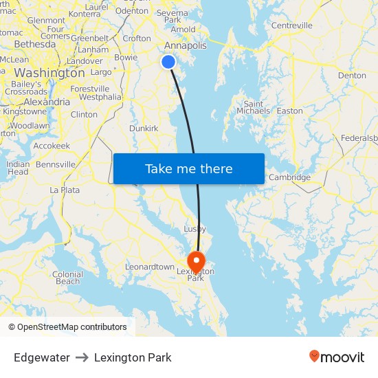 Edgewater to Lexington Park map