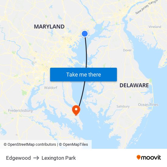 Edgewood to Lexington Park map