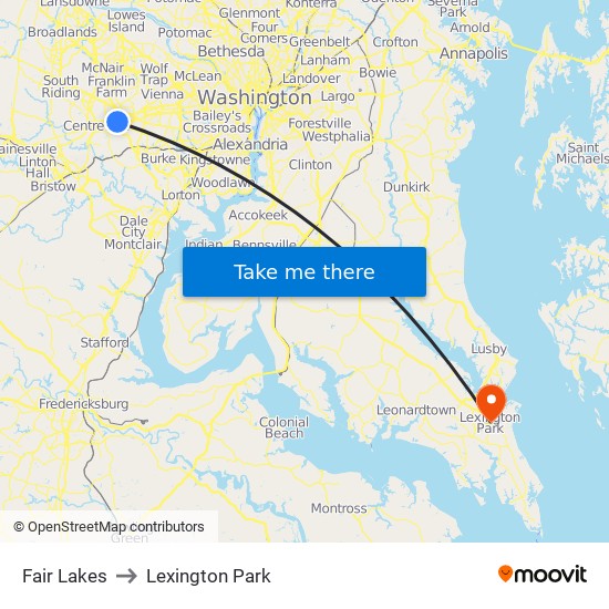 Fair Lakes to Lexington Park map