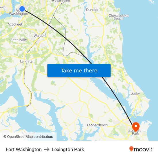 Fort Washington to Lexington Park map