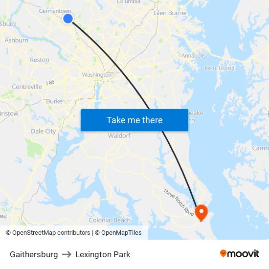 Gaithersburg to Lexington Park map