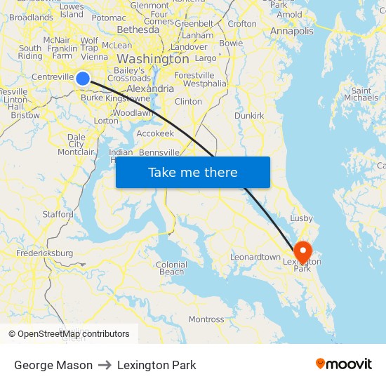George Mason to Lexington Park map