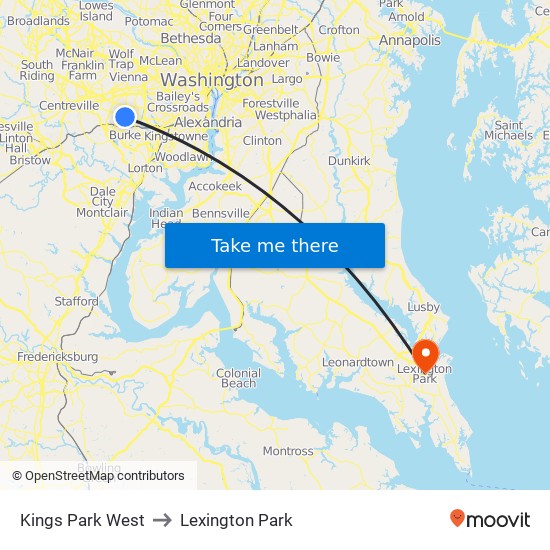 Kings Park West to Lexington Park map