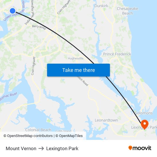 Mount Vernon to Lexington Park map