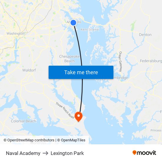 Naval Academy to Lexington Park map