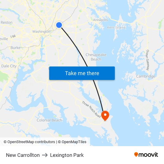 New Carrollton to Lexington Park map