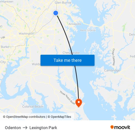 Odenton to Lexington Park map