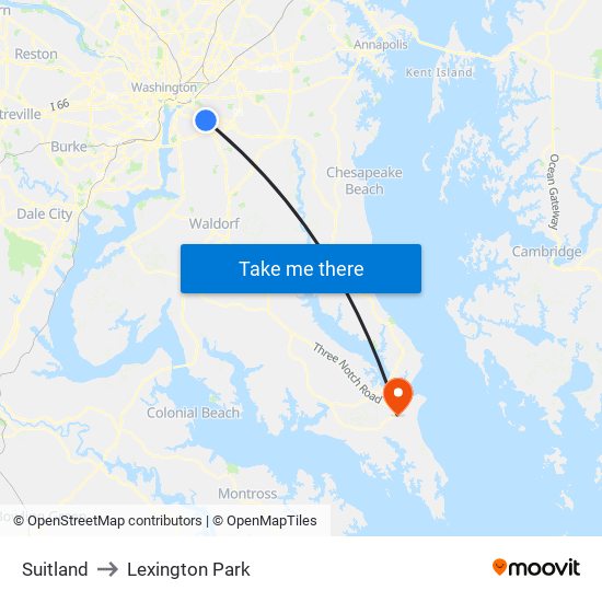 Suitland to Lexington Park map