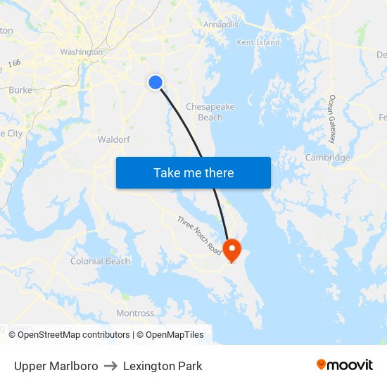 Upper Marlboro to Lexington Park map