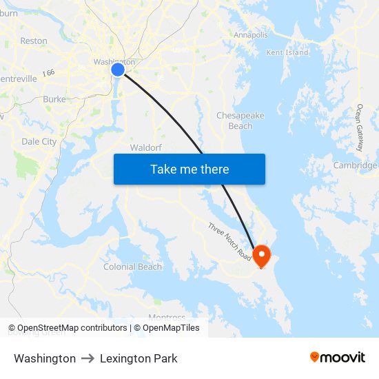 Washington to Lexington Park map