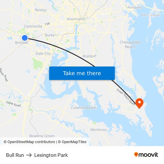 Bull Run to Lexington Park map