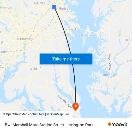 Bwi Marshall Marc Station Sb to Lexington Park map