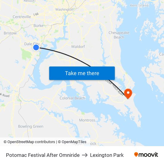 Potomac Festival After Omniride to Lexington Park map