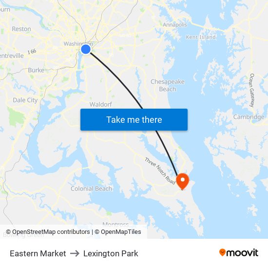 Eastern Market to Lexington Park map