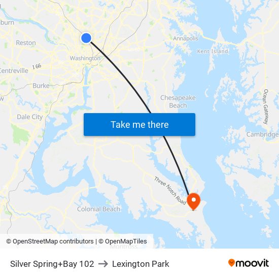 Silver Spring+Bay 102 to Lexington Park map