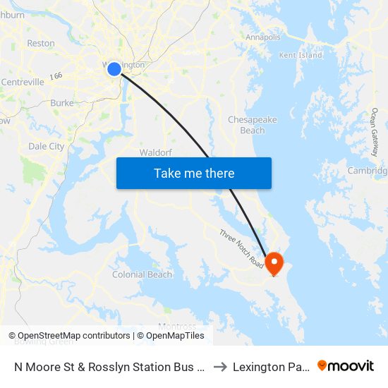 N Moore St & Rosslyn Station Bus Ba to Lexington Park map