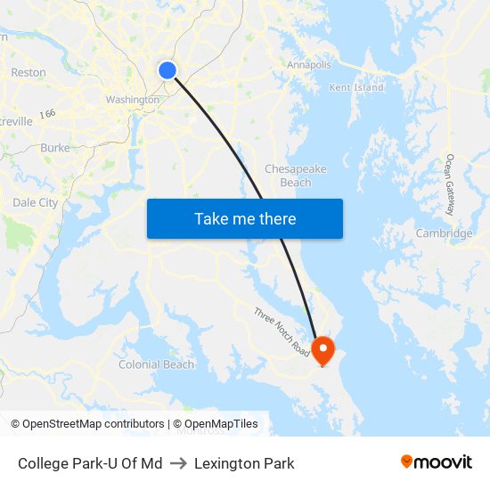 College Park-U Of Md to Lexington Park map