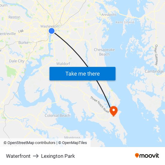 Waterfront to Lexington Park map