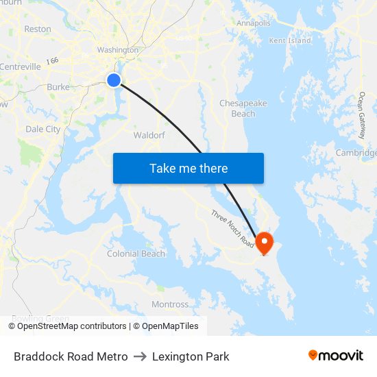 Braddock Road Metro to Lexington Park map