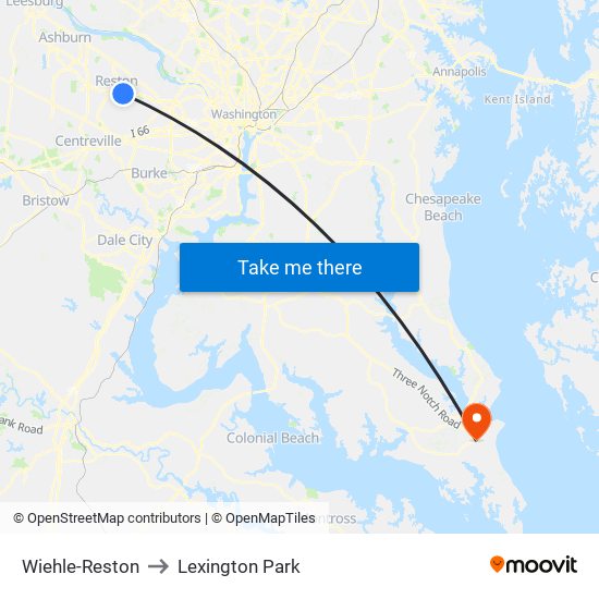 Wiehle-Reston to Lexington Park map