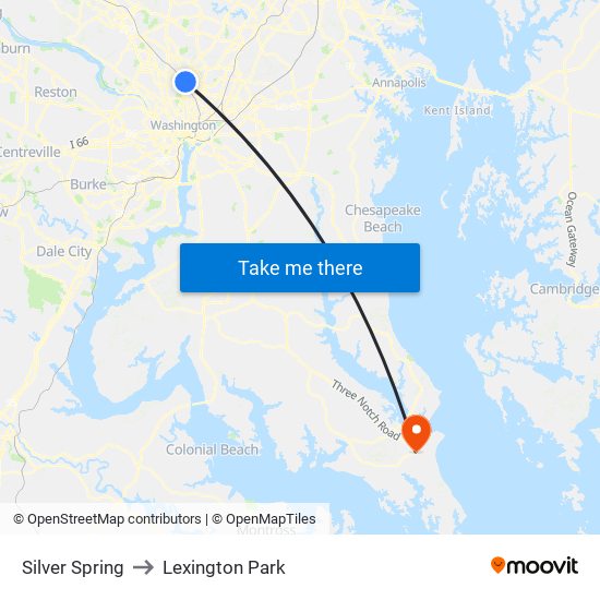 Silver Spring to Lexington Park map