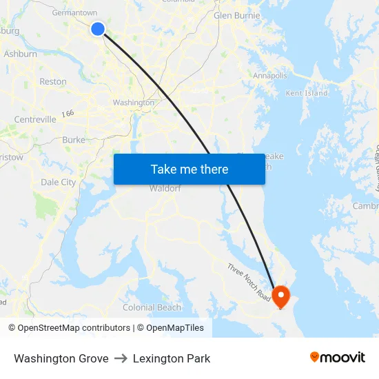 Washington Grove to Lexington Park map