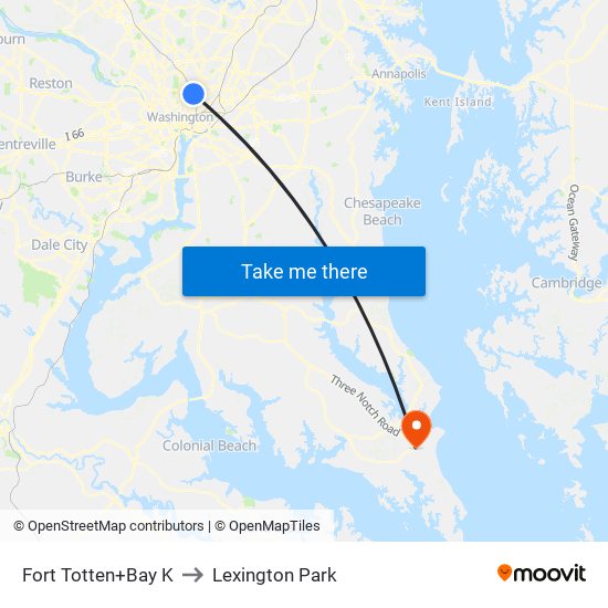 Fort Totten+Bay K to Lexington Park map