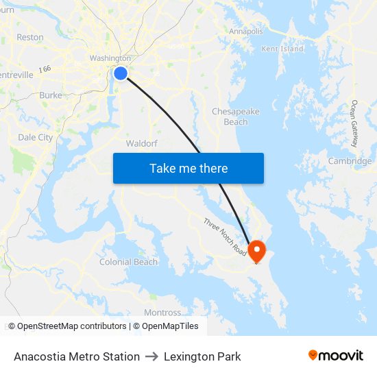 Anacostia Metro Station to Lexington Park map