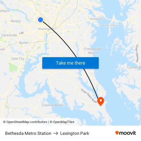 Bethesda Metro Station to Lexington Park map