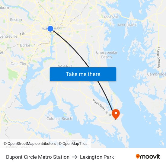 Dupont Circle Metro Station to Lexington Park map