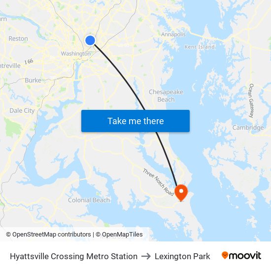 Hyattsville Crossing Metro Station to Lexington Park map