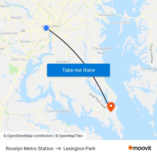 Rosslyn Metro Station to Lexington Park map