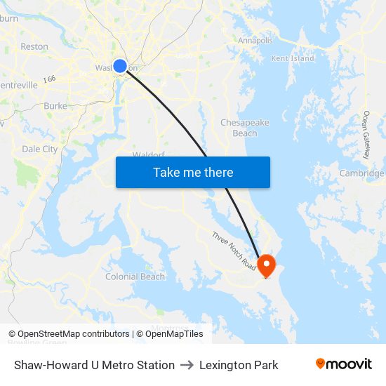 Shaw-Howard U Metro Station to Lexington Park map