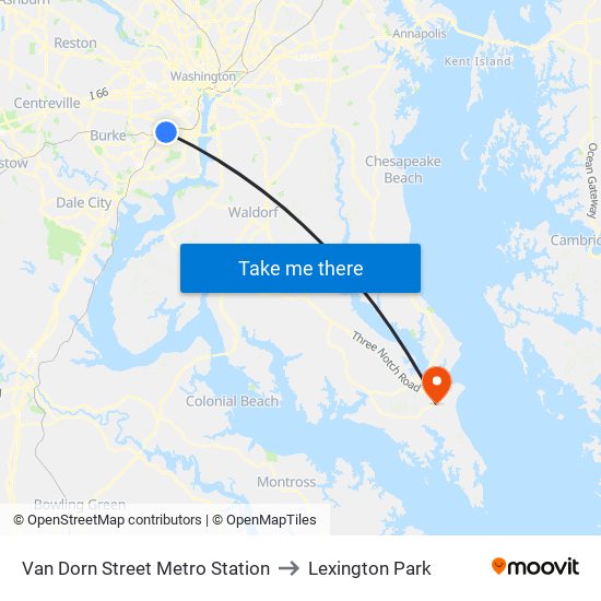 Van Dorn Street Metro Station to Lexington Park map