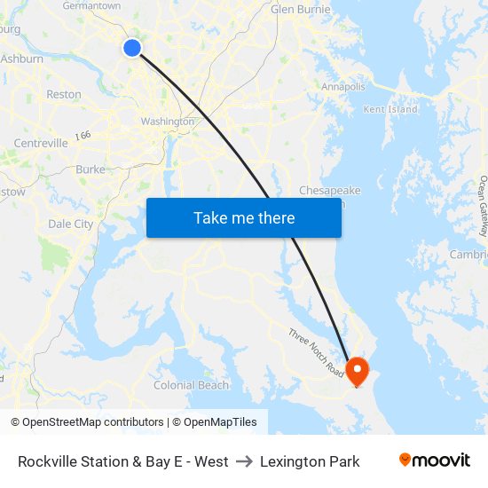 Rockville Station & Bay E - West to Lexington Park map