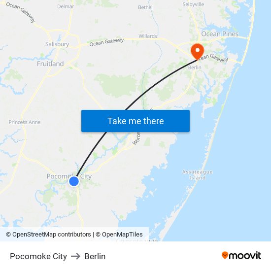 Pocomoke City to Berlin map