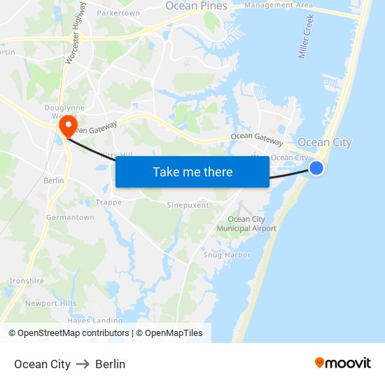 Ocean City to Berlin map